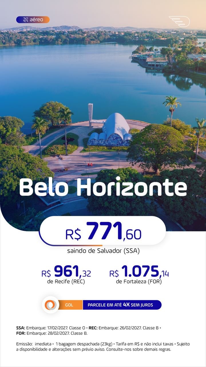 Tarifa promocional: Belo Horizonte · saindo de Salvador