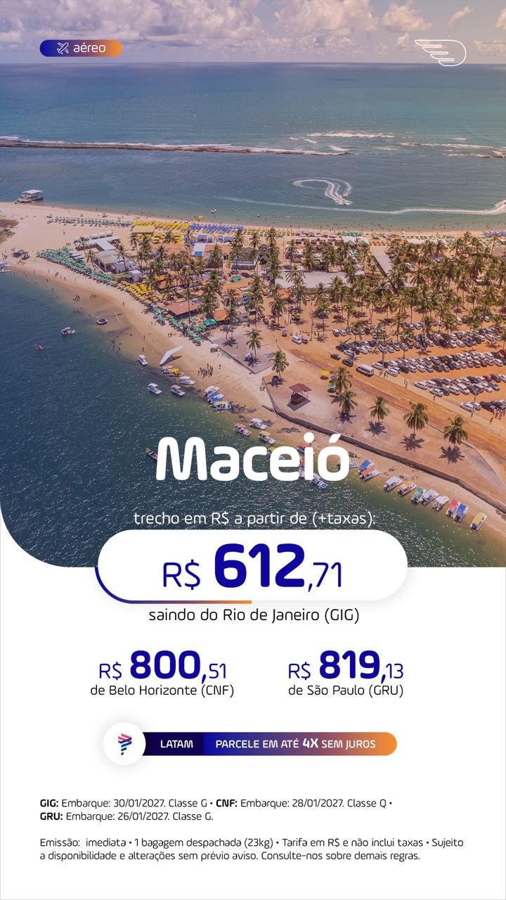 Tarifa promocional: Maceió · saindo do Rio de Janeiro