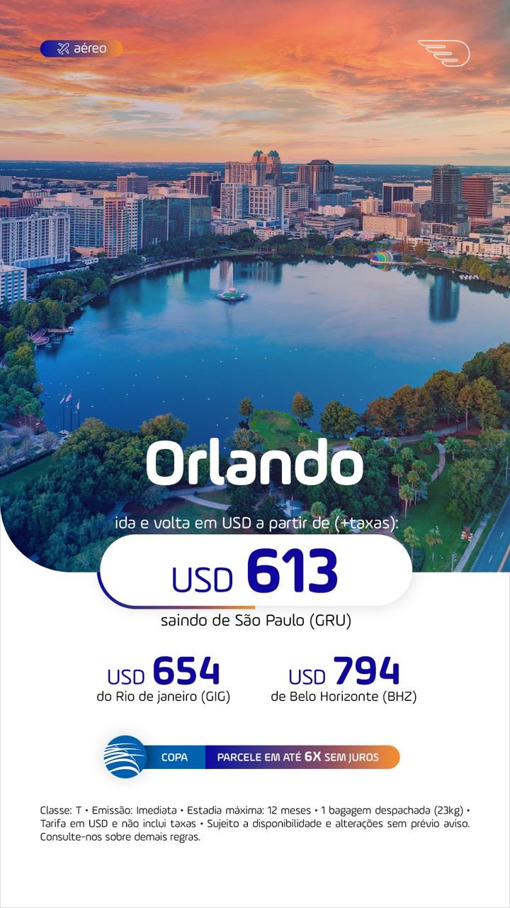 Tarifa promocional: Orlando · saindo de São Paulo